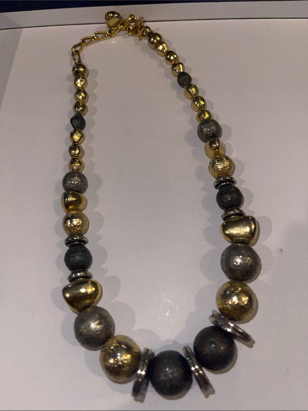 Gold and Gunmetal Beaded Statement Necklace - Women Jewelry